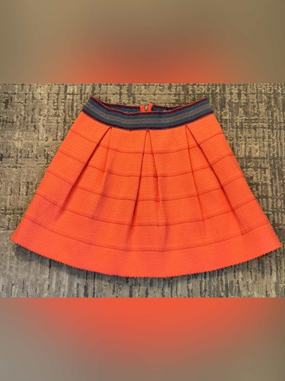 Coral-Orange Circle Skater Skirt with Multicolor Elastic Waist